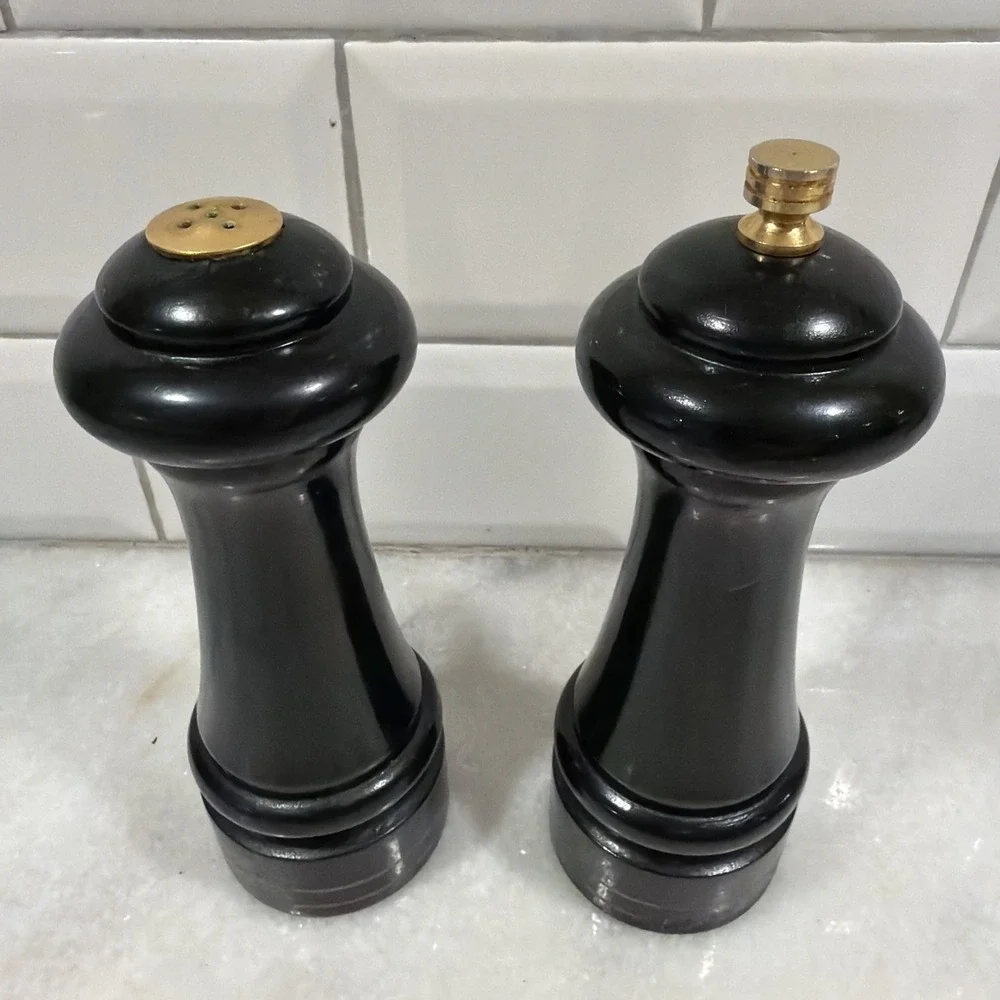 Vintage Olde Thompson Salt And Pepper Grinder Set Black /gold‎ ES004